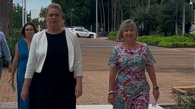 NT Attorney-General Marie-Clare Boothby and Member for Katherine Jo Hersey front the media in Darwin.