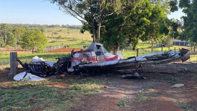 A pilot has been lucky to escape after crashing his crop duster into a paddock at Corndale on Sunday morning at 6.30am. (Photo: Courtesy RACQ LifeFlight Rescue)