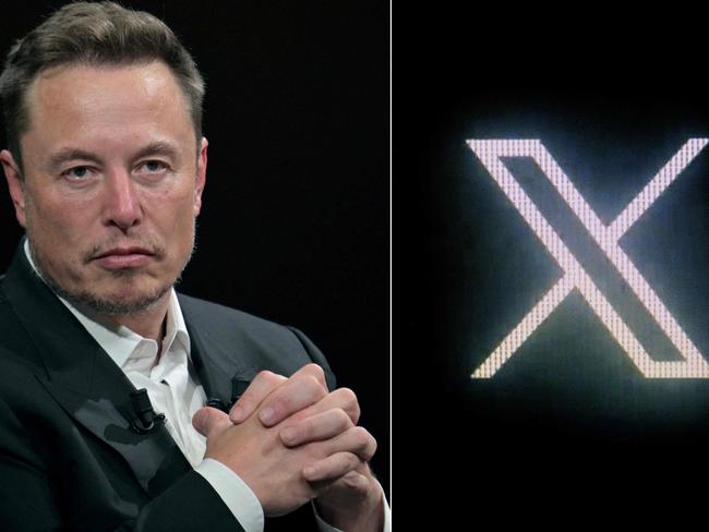 (FILES) (COMBO) This combination of pictures created on October 10, 2023, shows (L) SpaceX, Twitter and electric car maker Tesla CEO Elon Musk during his visit at the Vivatech technology startups and innovation fair at the Porte de Versailles exhibition center in Paris, on June 16, 2023 and (R) the new Twitter logo rebranded as X, pictured on a screen in Paris on July 24, 2023.. The hearing in the case of  related rights between Le Monde, Le Figaro and Le Parisien-Les Echos and Twitter/X will take place at the judicial court in Paris on March 4, 2024. (Photo by Alain JOCARD / AFP)