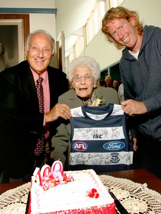 Cameron Ling and Frank Costa were close because of their involvement in the Cats. They helped Eileen O'Donnell celebrate her 100 birthday in 2012.