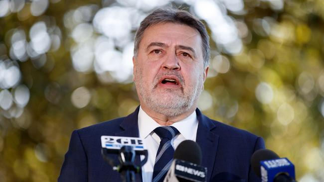 NSW Teachers Federation President Angelo Gavrielatos announces “political action” against the government during a press conference at State Parliament on Thursday. Picture: NCA NewsWire / Nikki Short