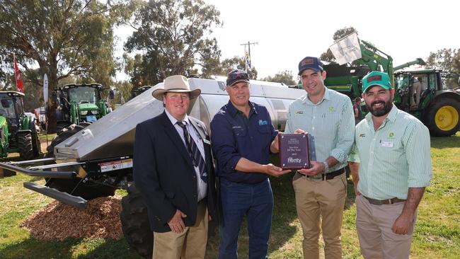 Henty Machine of the Year: HMFD Chairman, Nigel Cheetz, Warren Scheetz, head judge from HMFD, Arron Hutcheon and Andrew Watt from Hutcheon &amp; Pearce. Picture: Andy Rogers