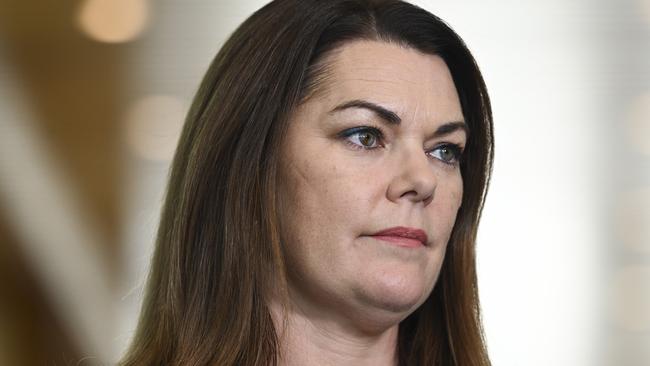 CANBERRA, Australia - NewsWire Photos - September 16, 2024: Australian Greens leader Adam Banda and Senator Sarah Hanson-Young hold a press conference at Parliament House in Canberra. Picture: NewsWire / Martin Ollman