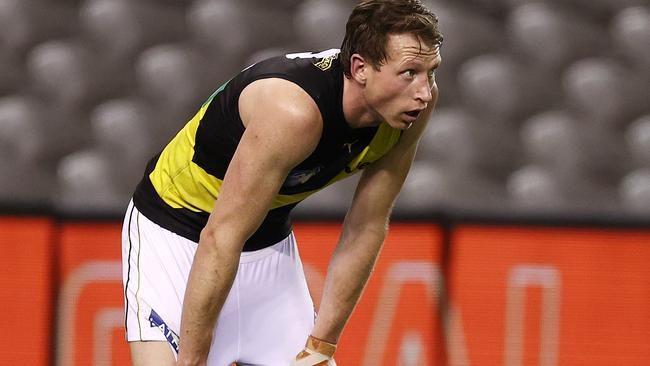 Dylan Grimes is fighting to be in Richmond’s backline for Round one. Picture: Michael Klein