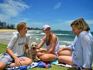 NO PLACE LIKE HOME: Moving from Brisbane to the Sunshine Coast was the best decision the Delahayes ever made. Pictured at Alexandra Headland are mum Michelle with son Jack, 13, daughter Holly, 16, and Rufus. Picture: John McCutcheon