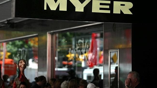 Shoppers outside Myer store in Bourke Street Mall in Melbourne CBD.