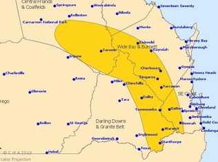 Severe thunderstorms are predicted for the North and South Burnett this afternoon. Picture: © Bureau of Meteorology