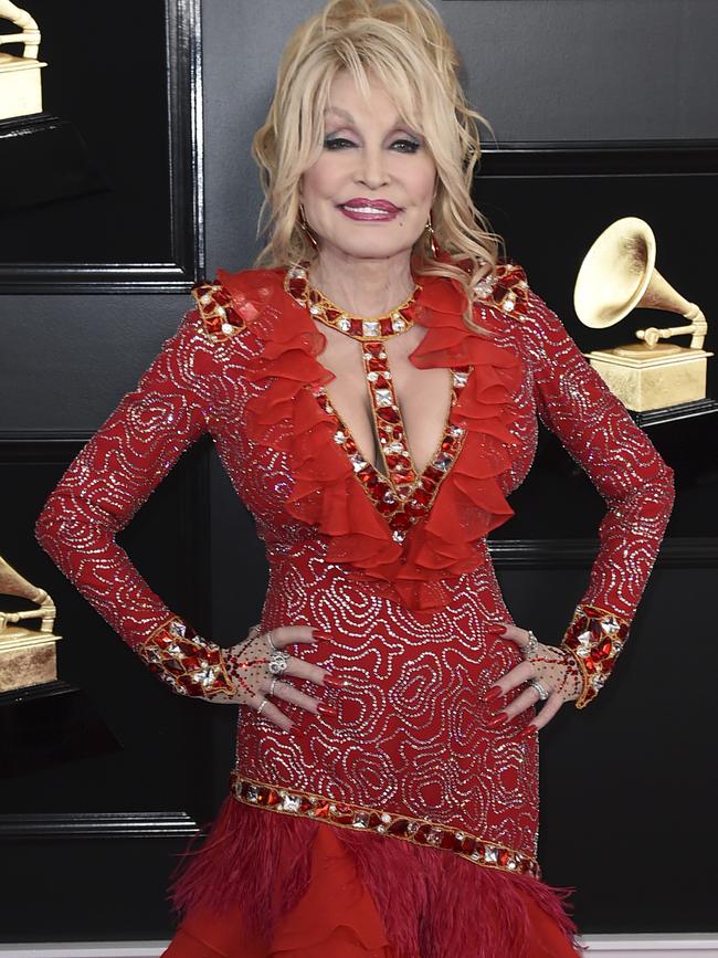 Dolly Parton arrives at the 61st annual Grammys. Picture: Getty