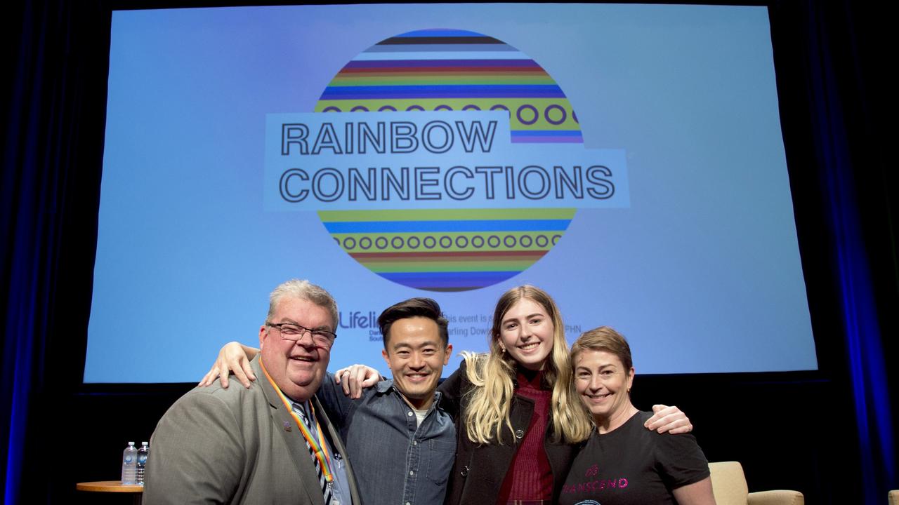 Derek Tuffield (left) Benjamin Law, Georgie Stone and Rebekah Robertson. Rainbow Connections. May 2019