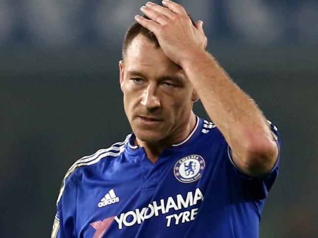 Chelsea's English defender John Terry reacts at the final whistle in the English Premier League football match between Chelsea and Southampton at Stamford Bridge in London on October 3, 2015. Southampton won the game 3-1. AFP PHOTO / JUSTIN TALLIS RESTRICTED TO EDITORIAL USE. No use with unauthorized audio, video, data, fixture lists, club/league logos or 'live' services. Online in-match use limited to 75 images, no video emulation. No use in betting, games or single club/league/player publications.