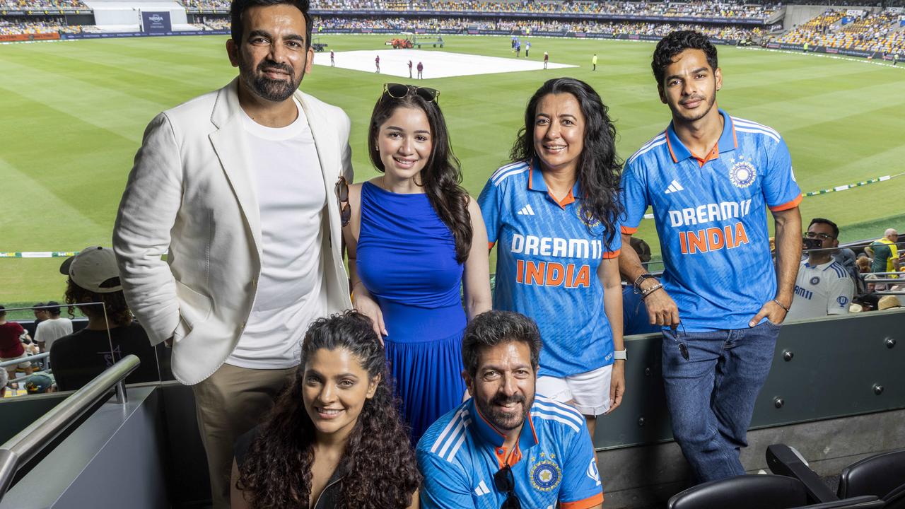 Zaheer Khan, Sara Tendulkar, Mini Mathur, Ishaan Khatter (back row) with Saiyami Kher and Kabir Khan at the first day of the Gabba Test. Picture: Picture: Richard Walker