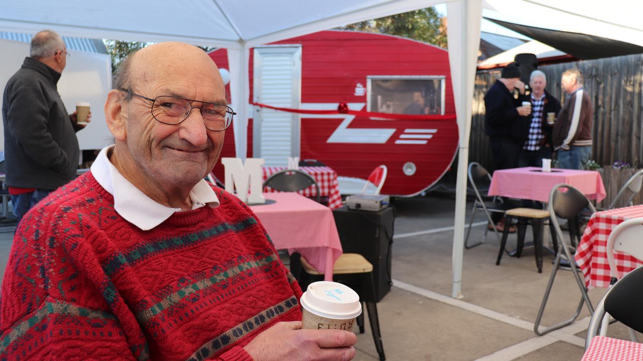 Preston resident Peter Coulthard enjoying a coffee at the Red Rocket launch.