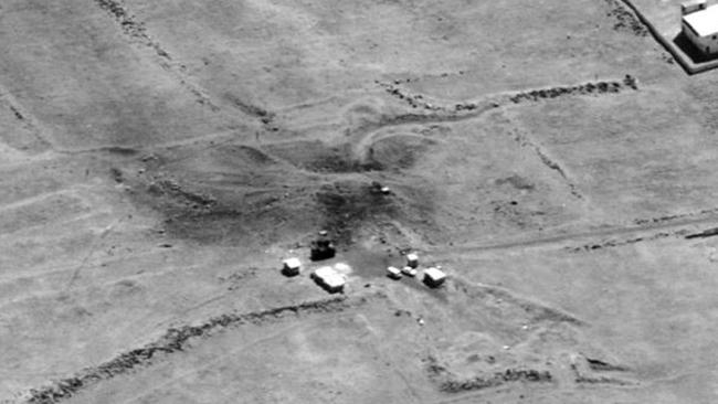 The Him Shinsar chemical weapons bunker after US, French and British forces launched strikes against Syria on April 14, 2018. Picture: US Department of Defense, via AFP.