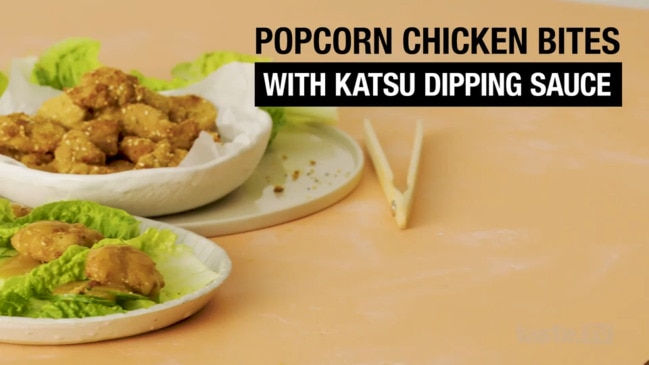 Popcorn chicken bites with katsu dipping sauce