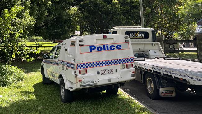 Police vehicles and a tow truck at the scene. Picture: Tahlia Leathart.