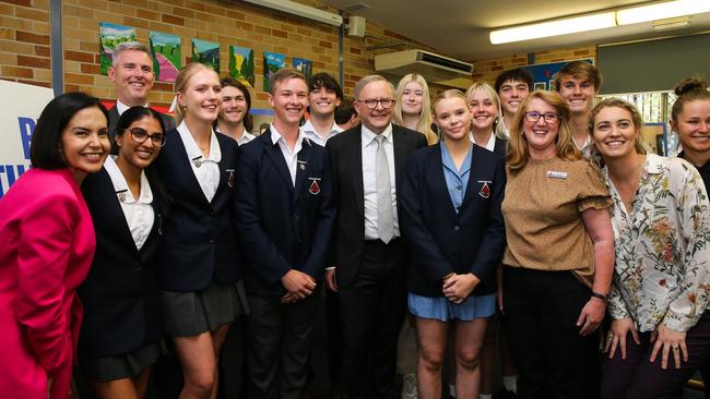 Anthony Albanese visits Kirrawee High School in Sydney’s south.