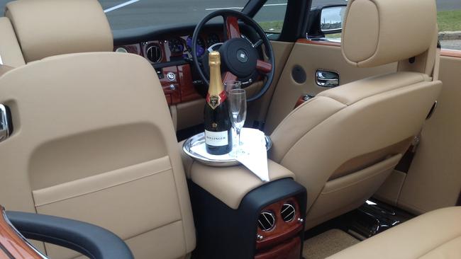 Sweet ride to Jonah’s in a Rolls-Royce Phantom Drophead. Picture: Supplied