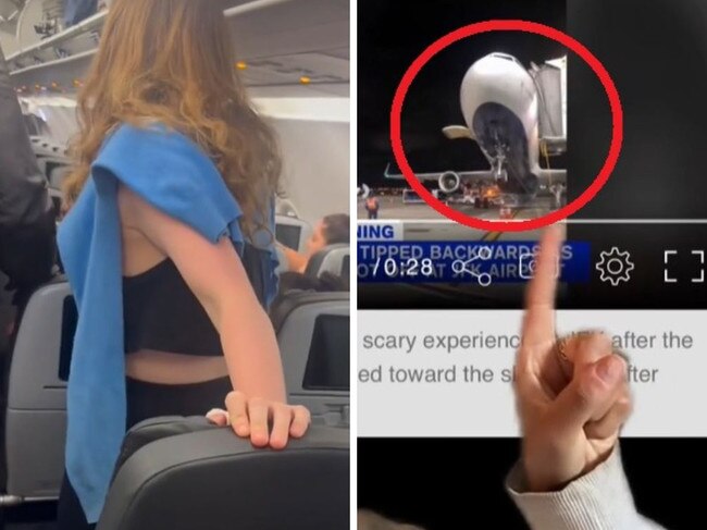 Footage shows nose of aircraft tipping three metres into the air