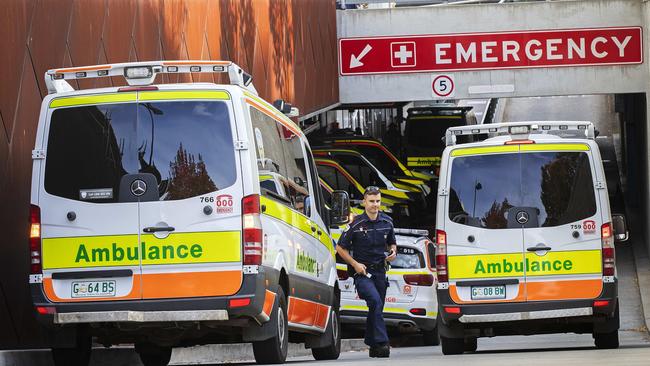 Ambulances at the Royal Hobart Hospital. Picture: Chris Kidd