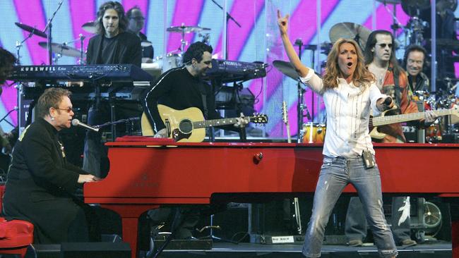 Elton John loves his monitors turned up to 11 and nearly blew Celine Dion away. Picture: Ethan Miller/Getty Images.