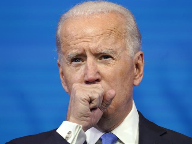 Mr Biden cleared his throat as he delivered a hopeful address to Americans. Picture: Getty Images