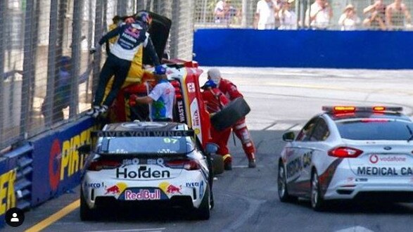 Emergency workers rush to help Scott McLaughlin. Picture: steinhouradam (Instagram)