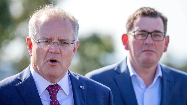 PM Scott Morrison and Victorian Premier Daniel Andrews. Picture: Mark Stewart