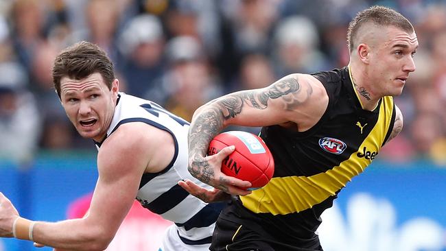 Dustin Martin may receive the Brownlow Medal from Patrick Dangerfield. Picture: Getty Images