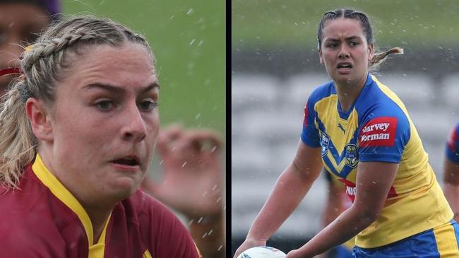 NSW Country player Charlotte Barwick and NSW City's Alexis Tauaneai. Picture: Bryden Sharp.