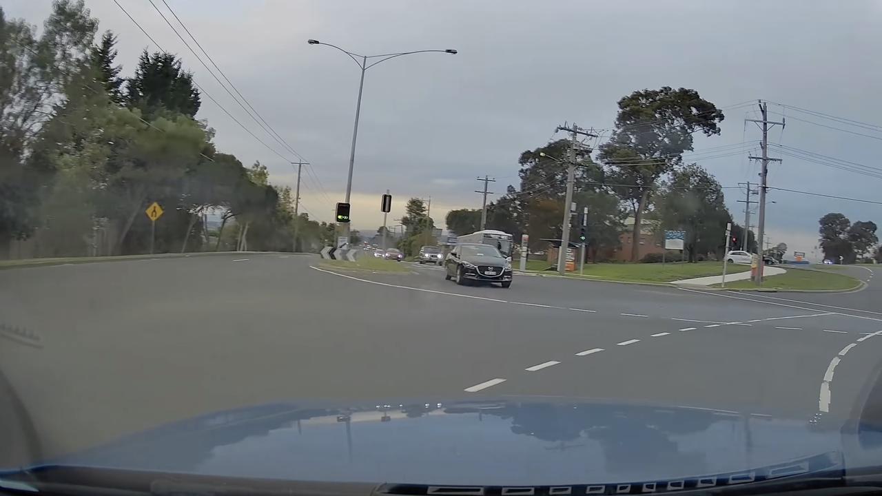 A video shows the driver idling at a green light for several seconds before crashing. Picture: Facebook.