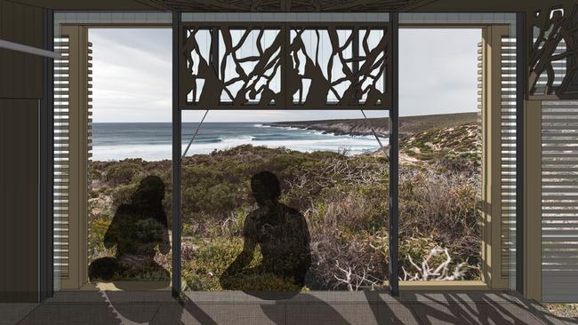 The Australian Walking Company’s plans for Kangaroo Island include new sleeping pods at Sandy Creek and Sanderson Bay. Pictures: Australian Walking Company