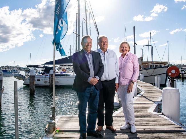 AAP   Inner West Courier John Cameron, Robert Cameron and Kathy Jackson pose for a photo at Cameron's Marina in Balmain on Sunday May 26 2019. The iconic Cameron's Marina in Balmain has hit the market for the first time since the 1960s.(AAP IMAGE / MONIQUE HARMER)