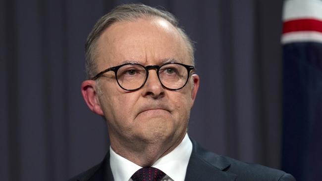 An emotional Anthony Albanese after the referendum failed. Picture: NCA NewsWire / Martin Ollman