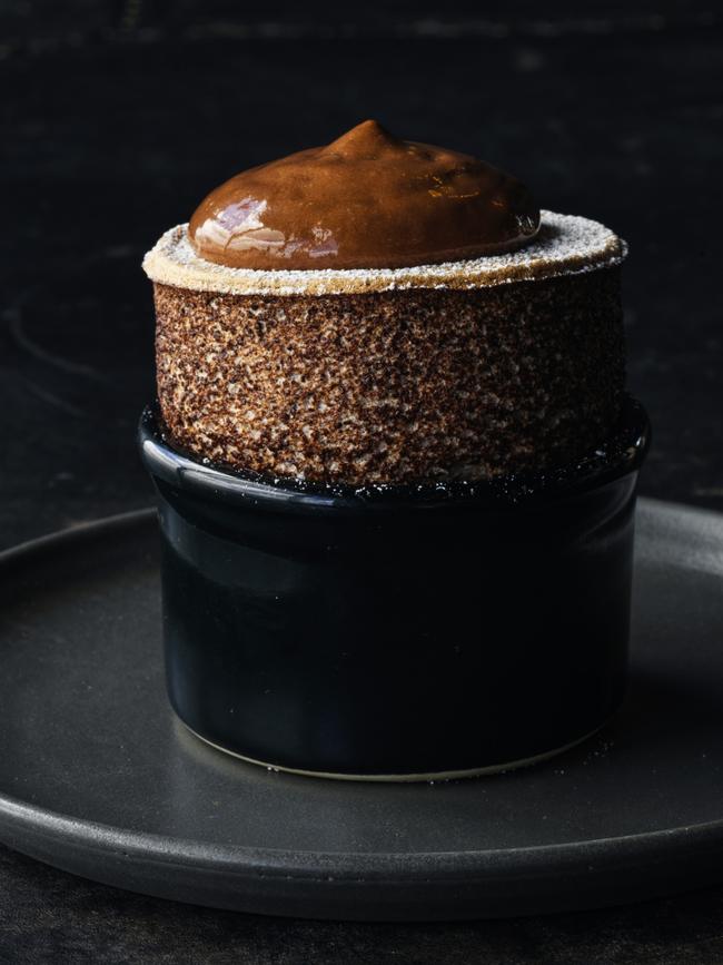 Chocolate souffle with espresso ice cream.