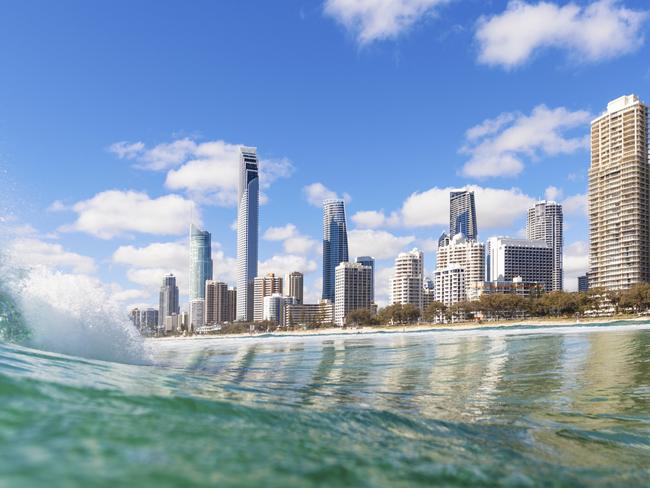 Blue waves rolling on Surfers Paradise beach, QLD, Australia