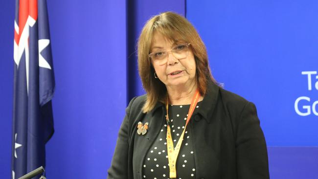 Department of Premier and Cabinet secretary Jenny Gale speaks to the media at the Executive Building in Hobart on Friday, December 1, 2023.