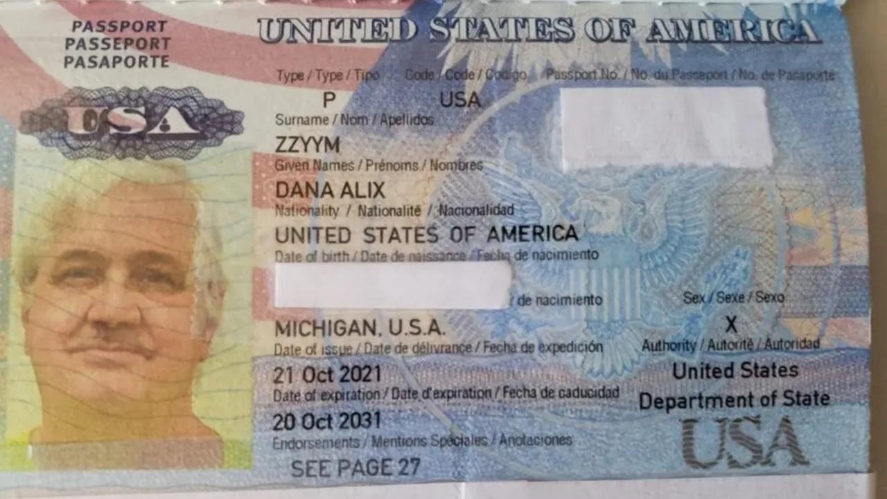 Dana Zzyym’s US passport issued with ‘X’ as the sex. Picture: Hida Viloria