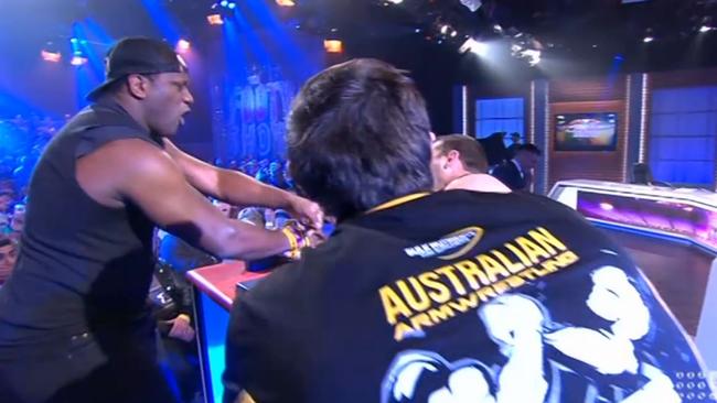 Wendell Sailor reacts in horror as he breaks Ben Ross’ arm / Supplied
