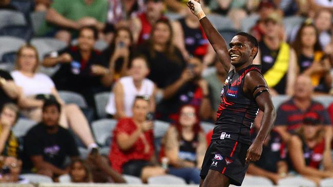 Irving Mosquito after his goal with his first kick in the AFL. Picture: Getty Images