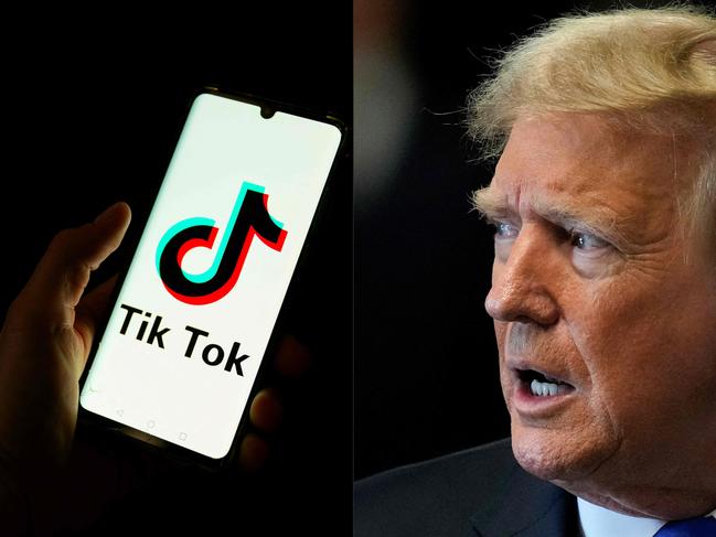 (FILES) (COMBO) This combination of pictures created on June 2, 2024 shows a man holding a smartphone displaying the logo of Chinese social media platform Tiktok in an office in Paris on April 19, 2024 and former US President and Republican presidential candidate Donald Trump in New York City on May 30, 2024. The US Supreme Court on January 17, 2025, upheld a law that will ban TikTok in the United States, potentially denying the video-sharing app to 170 million users in the United States starting on January 19. White House officials on January 17 told US media that they would not enforce the ban and leave it up to President-elect Donald Trump, who takes office a day later. (Photo by Antonin UTZ and Seth Wenig / AFP)