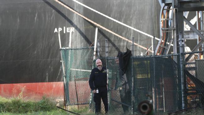 Australian Border Force officers and forensic investigators searched the nearby area and on the ship on Tuesday. Picture: Peter Lorimer