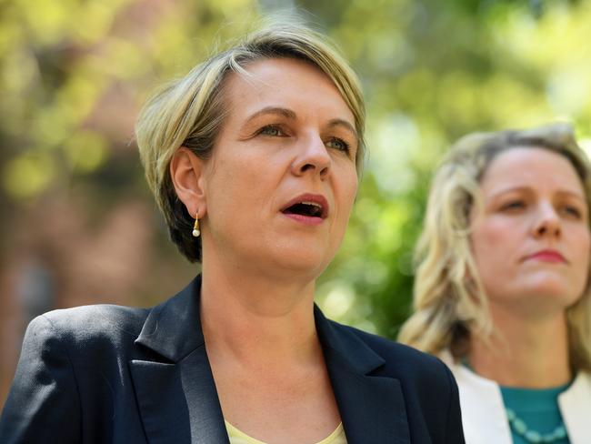 Acting Leader of the Opposition Tanya Plibersek (left) speaks to the media as Shadow Minister for Financial Services Clare O'Neil looks on during a visit to the Financial Legal Rights Centre in Sydney, Thursday, September 27, 2018. (AAP Image/Joel Carrett) NO ARCHIVING