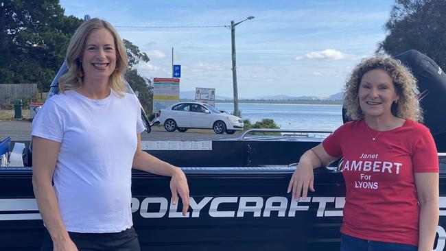 Labor leader Rebecca White with Labor Lyons candidate Janet Lambert announcing their recreational boating policy. Picture: Supplied