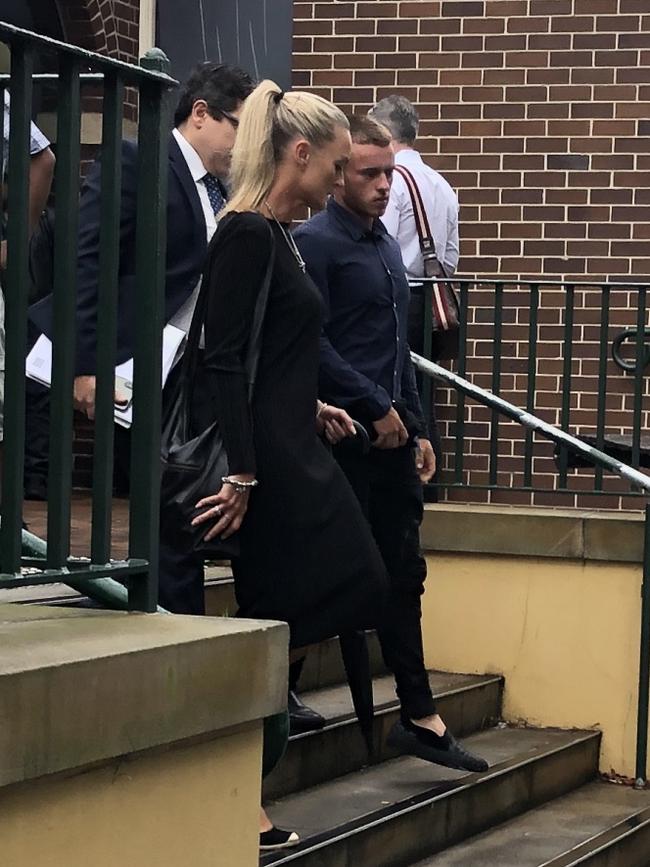 Kristian Iemma (centre) 19, of Cromer, outside Manly Court House on Tuesday. Picture: Manly Daily