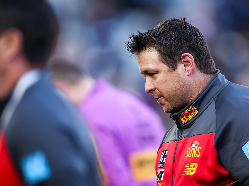 Pressure is mounting on Suns coach Stuart Dew. Picture: Dylan Burns/AFL Photos via Getty Images