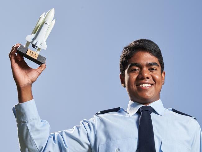 Mithusha, 15 poses for a picture at Creaser Park in Parafield Gardens, on his journey towards being an astronaut, Monday, Jan. 27, 2020. Picture: MATT LOXTON