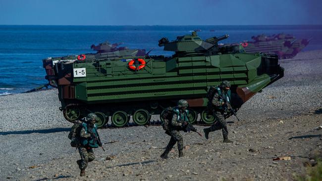 Taiwanese troops simulate a Chinese landing during the Han Kuang military exercise this year. Picture: Getty Images