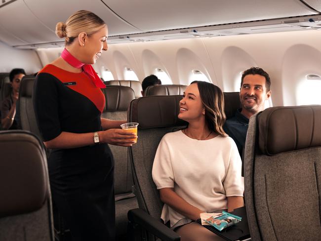 Qantas has provided the first look at the interior of its new A220s which will start commercial flights between Melbourne-Canberra and Melbourne-Brisbne from March 1. Picture: Supplied.