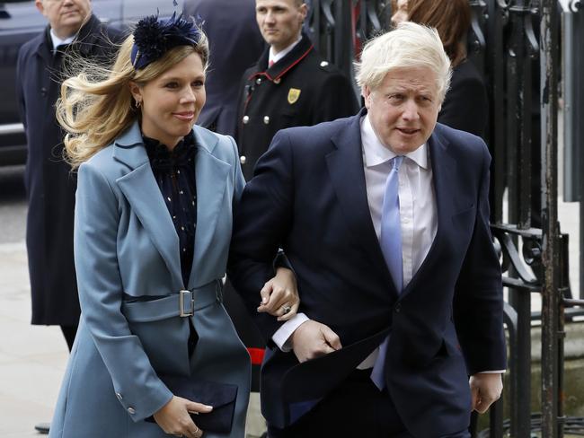 Boris Johnson is in intensive care in a London hospital, while his partner Carrie Symonds also recently suffered coronavirus symptoms. Picture: AP