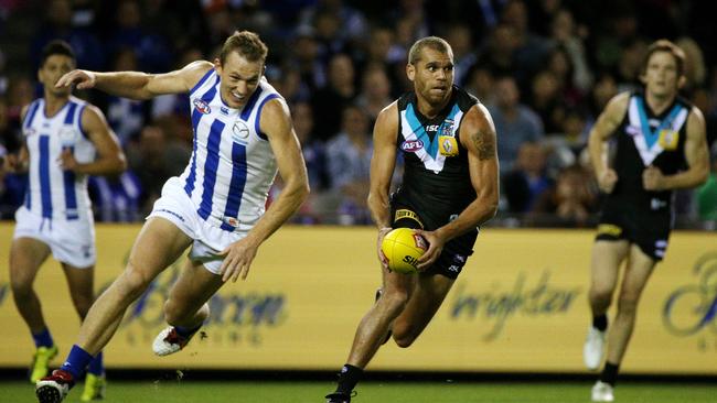 Nathan Krakouer pictured playing for Port Adelaide in its clash with North Melbourne in 2015. Picture: George Salpigtidis.